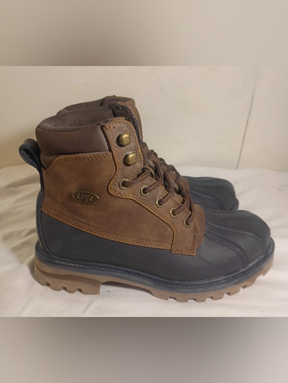 Lugz Mallard Womens Duck Boots Size 7 Brown Black Water Resistant Ankle Winter
